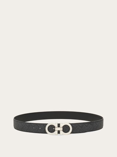 Ferragamo - Ceinture Réversible et Ajustable Gancini Noir / Gris