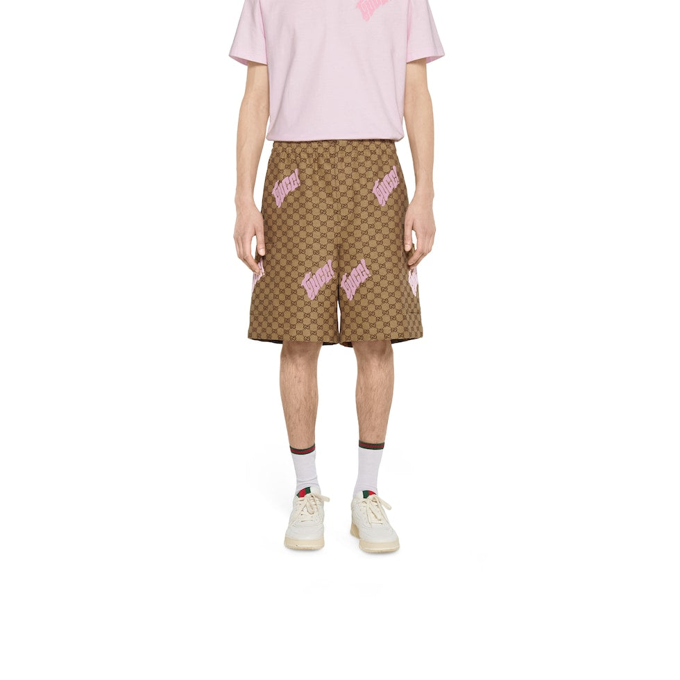 GUCCI - Short en toile en mélange de lin avec broderie