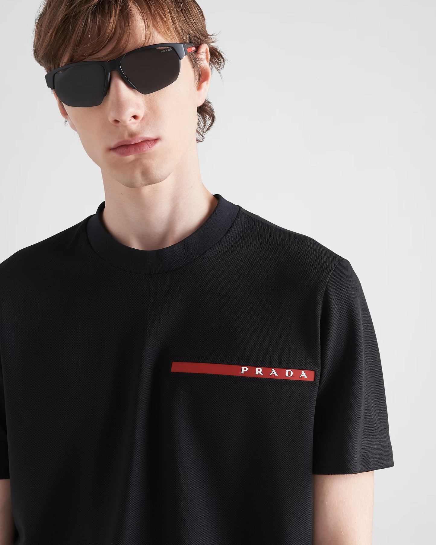 Prada - T-shirt en piqué de coton Noir
