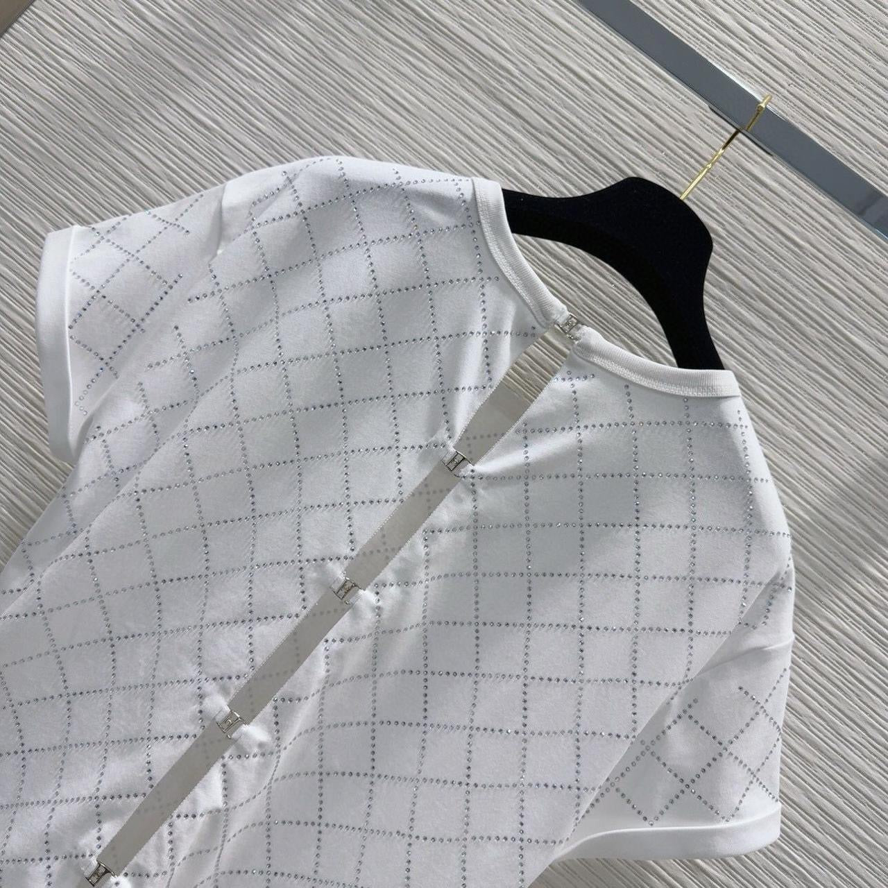Chanel - T-Shirt avec poche sur la poitrine et fermeture dans le dos Blanc