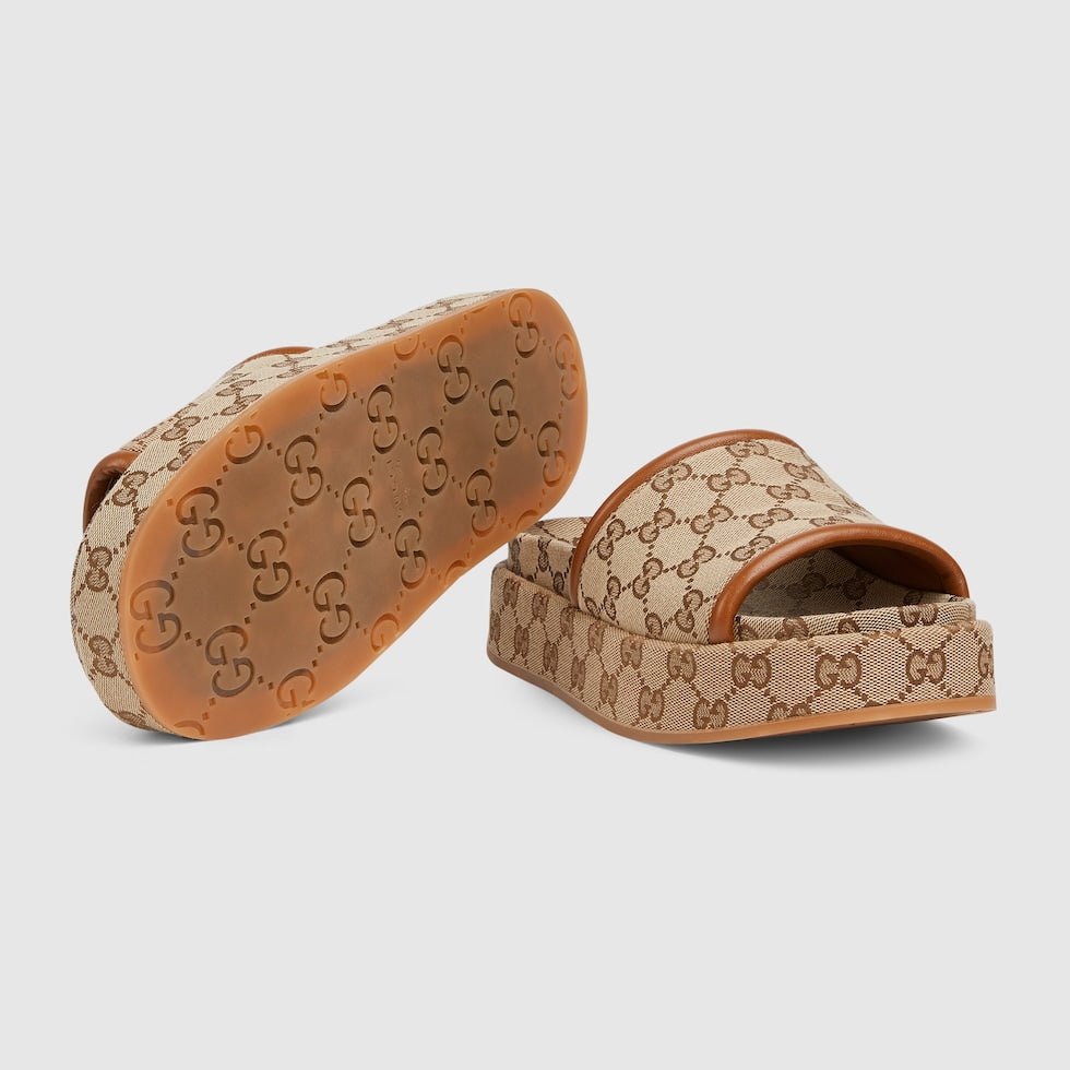 Gucci - Sandales GG Compensées Beige Marron Foncée