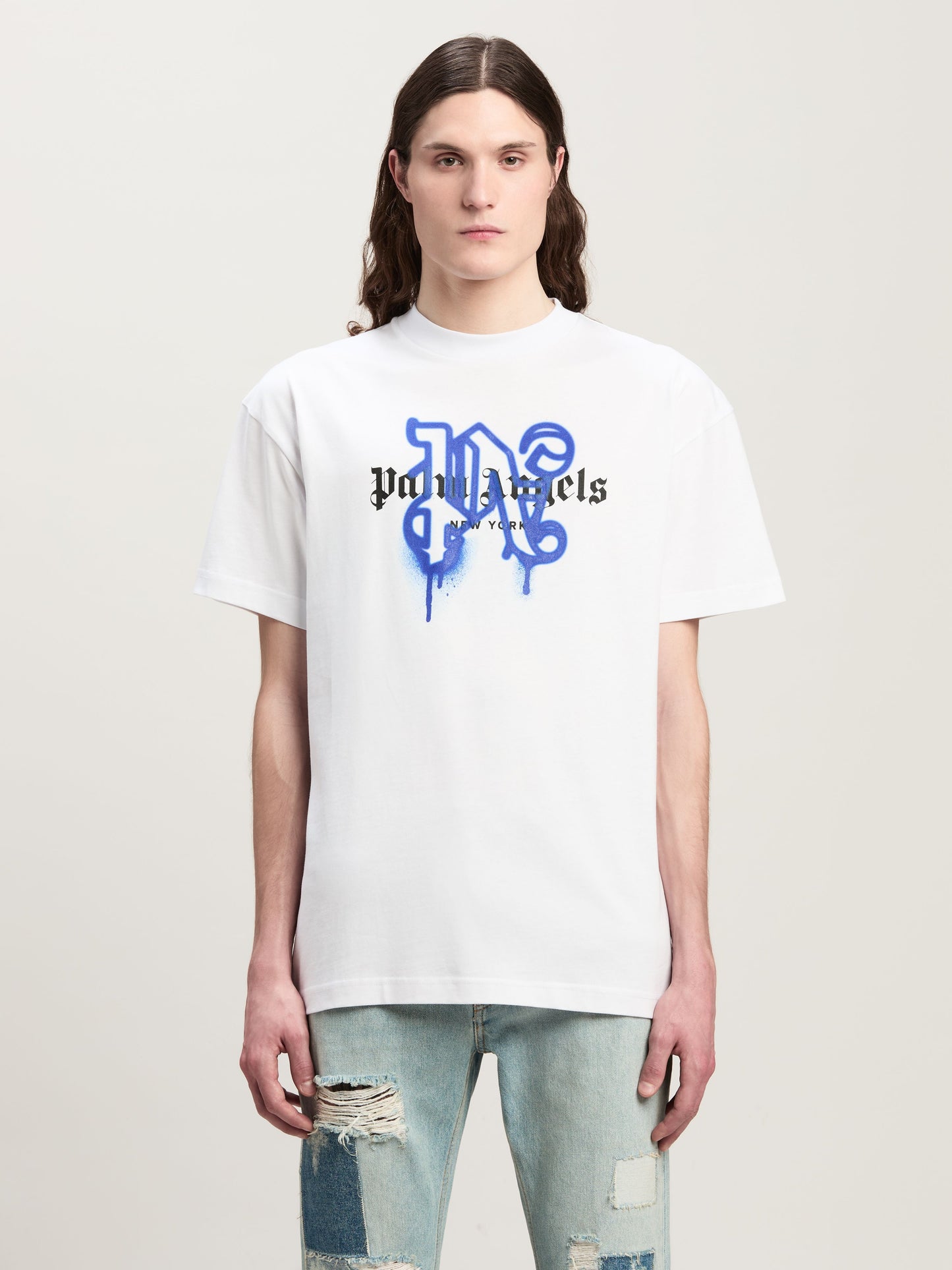 Palm Angels - T-shirt Monogram Spray City New York Blanc