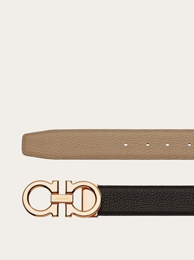 Ferragamo - Ceinture Réversible et Ajustable Gancini Beige / Noir