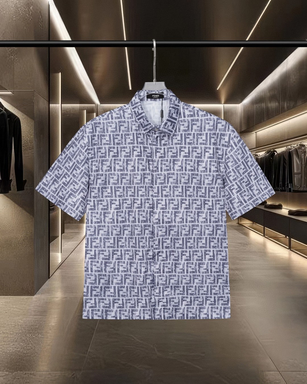 Fendi - Chemise à Manches Courtes avec Motif Monogramme Gris