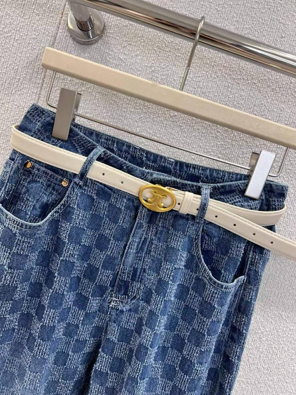 Celine - Jean à motifs en damier Bleu