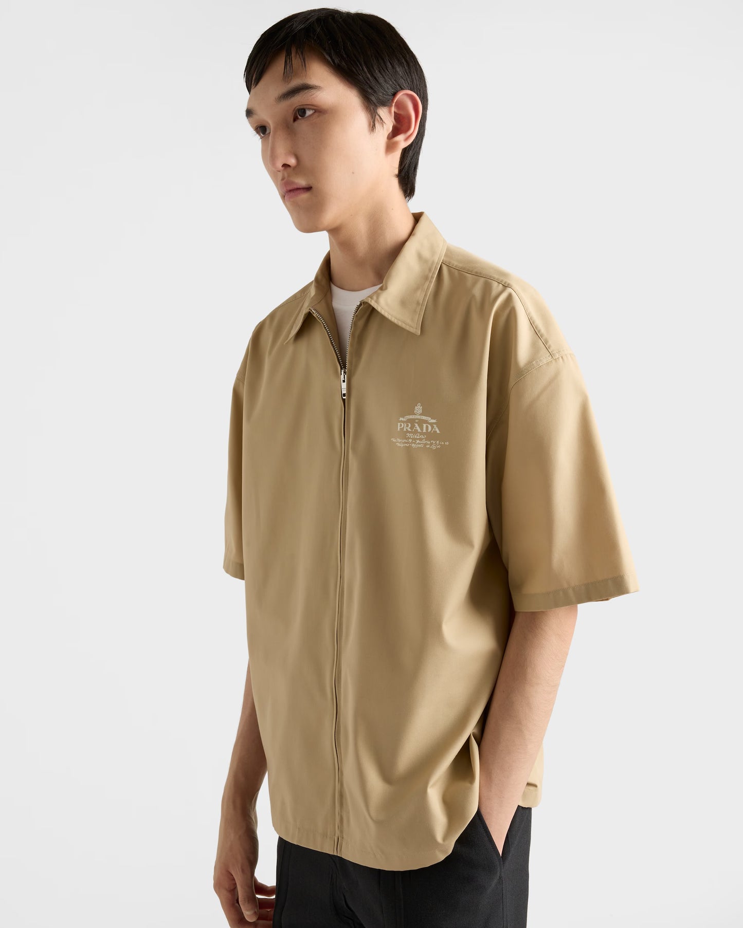 Prada - Chemise à manches courtes en coton technique Beige Désert