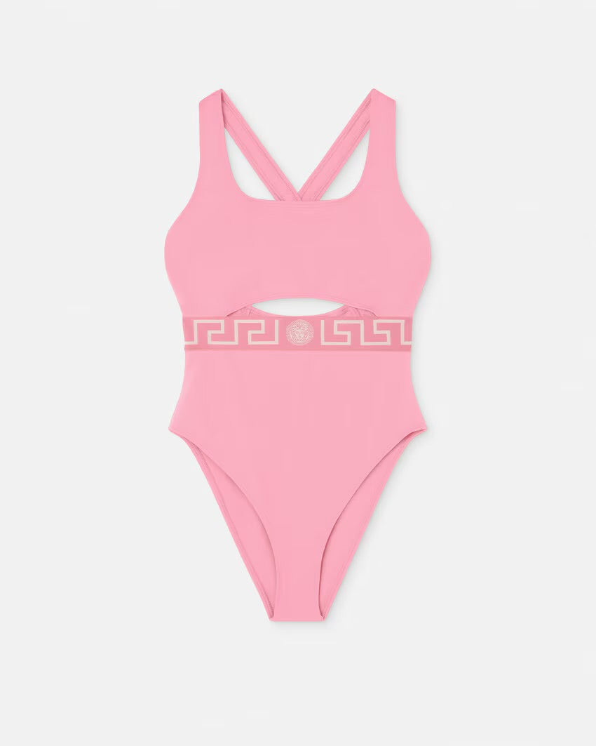 Versace - Maillot de bain une pièce à bordure Greca Rose