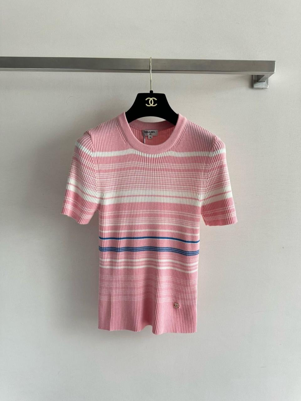 Chanel - T-Shirt à rayure Rose/Blanc/Noir