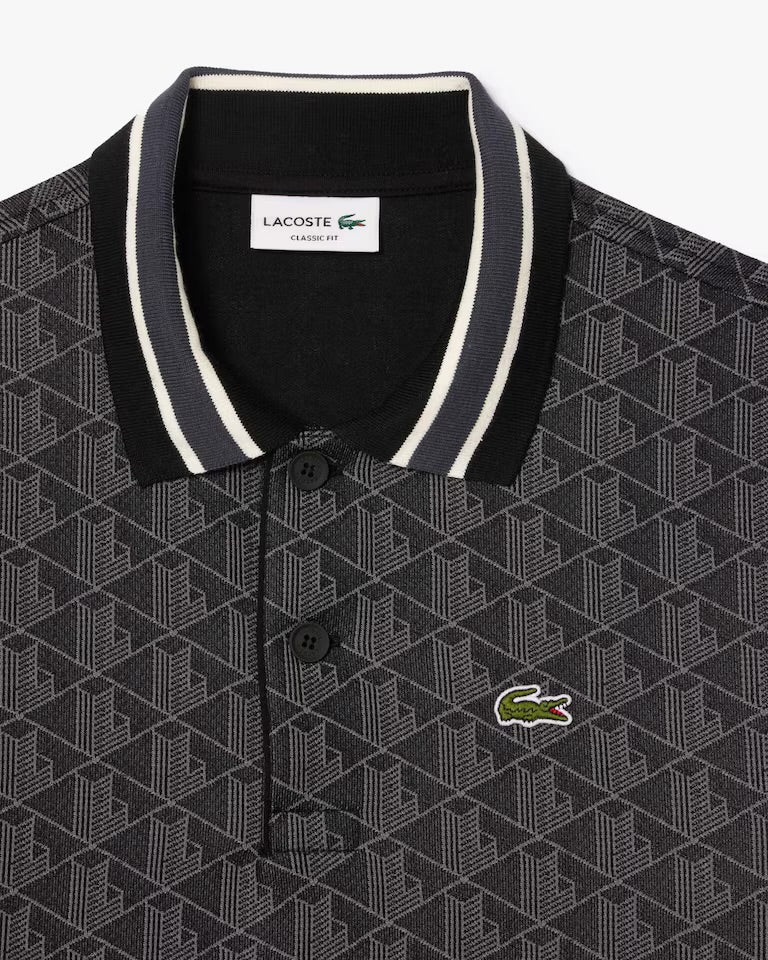 Lacoste - Polo classic fit jacquard monogramme Noir