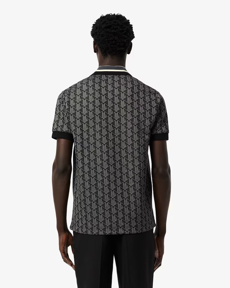 Lacoste - Polo classic fit jacquard monogramme Noir
