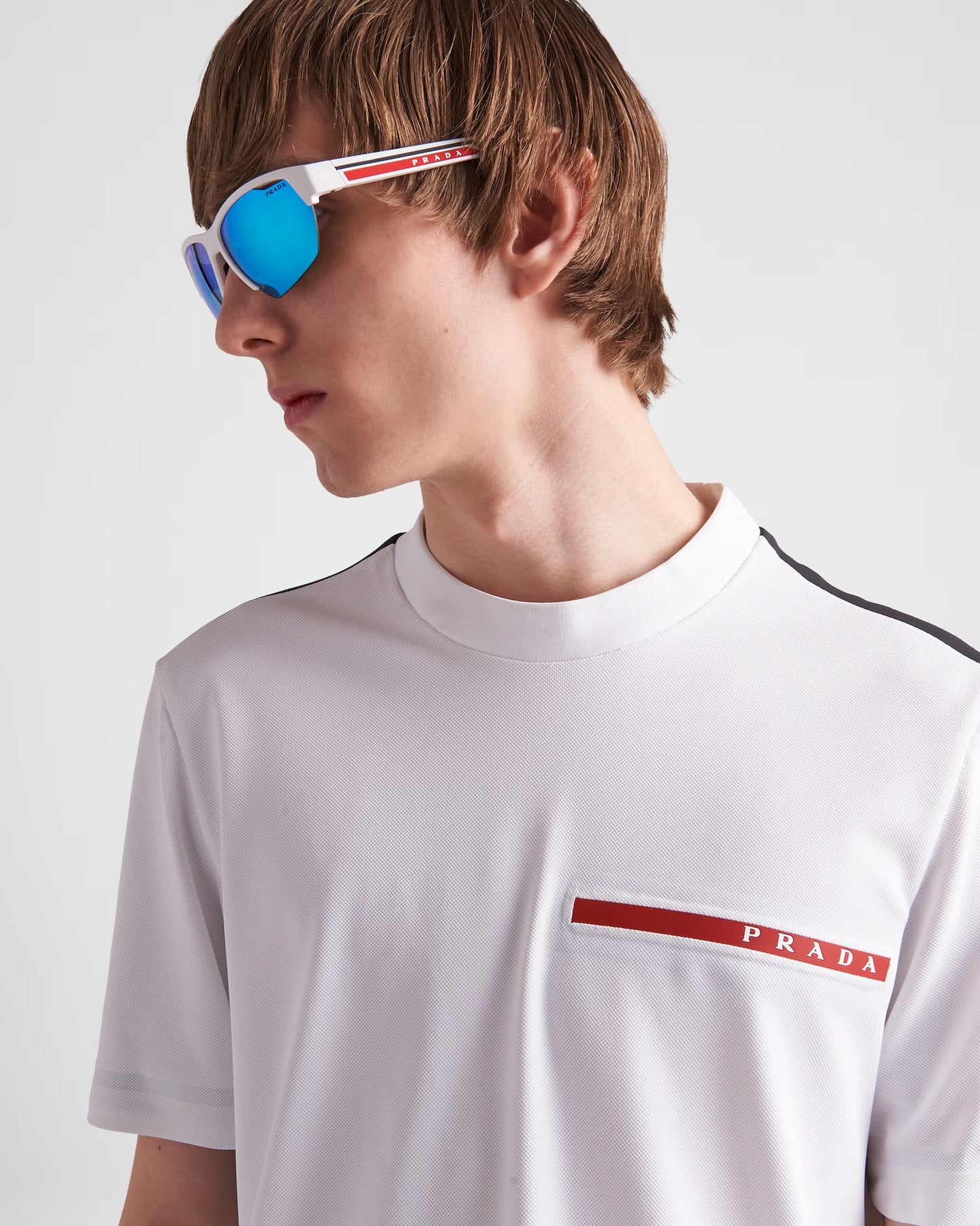 Prada - T-shirt en piqué de coton Blanc
