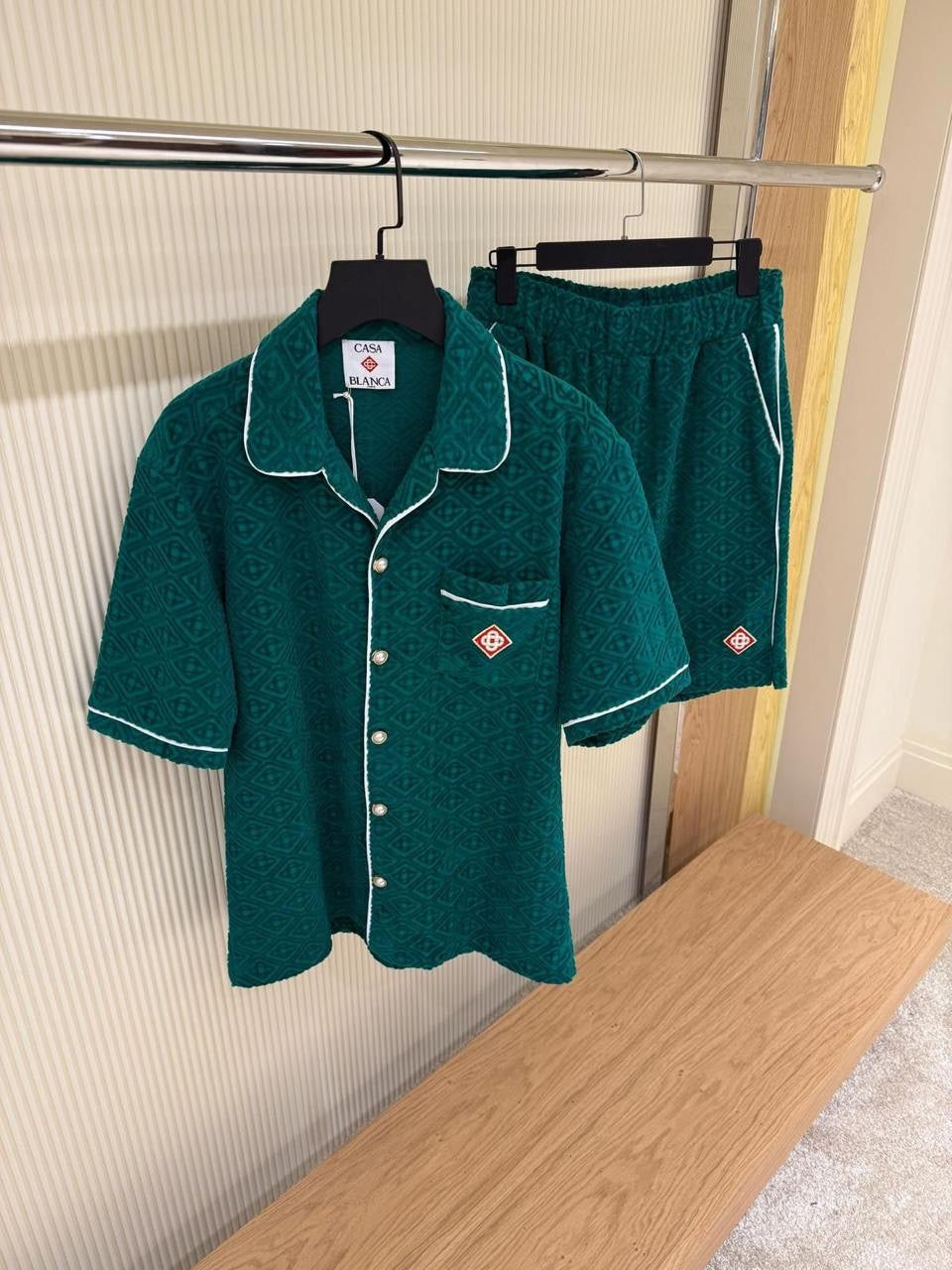 Casablanca - Ensemble Chemise + Short Bleu Marine/Vert/Blanc/Noir