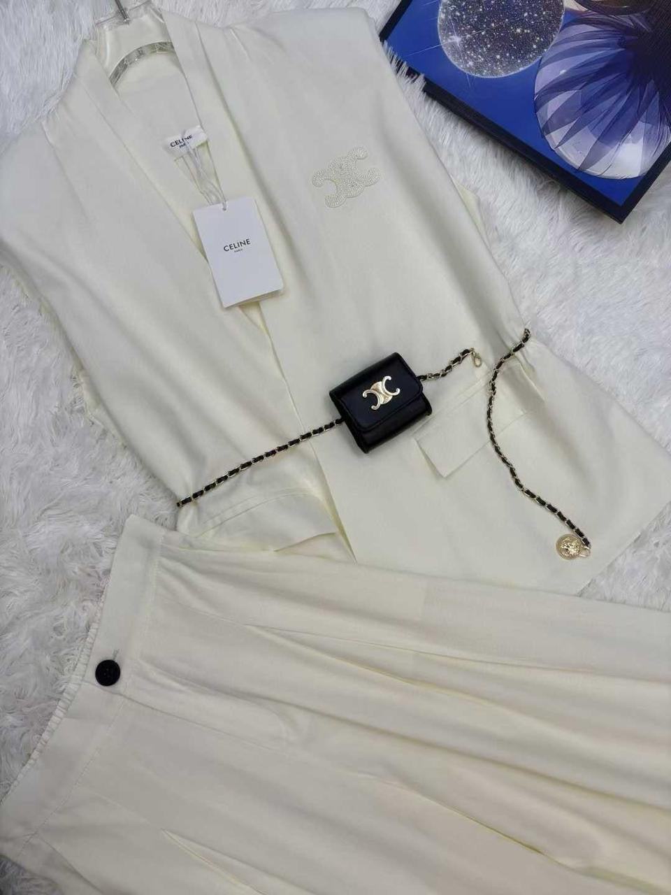 Celine - Ensemble Haut & Bas orné du logo Celine Blanc/Mauve/Noir