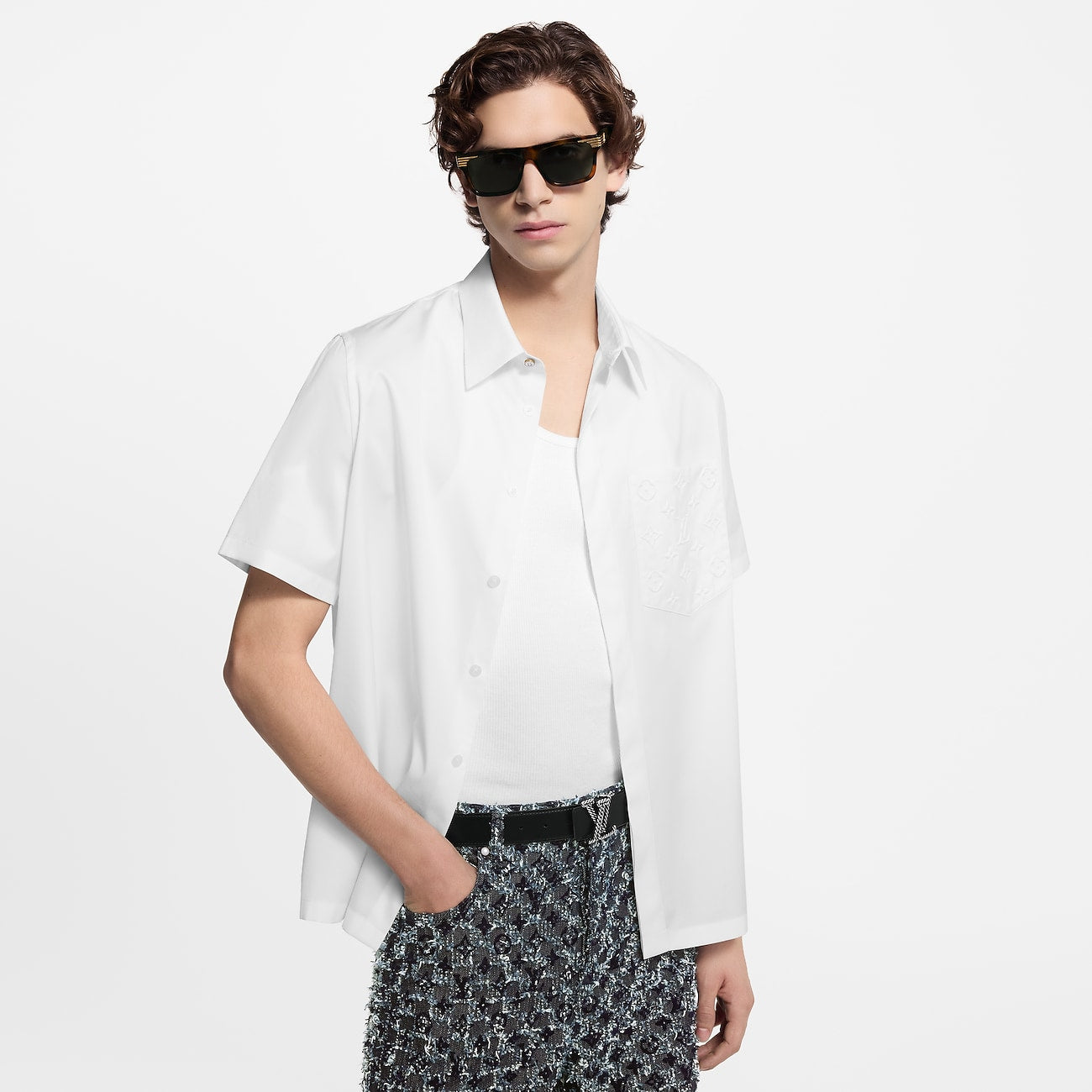 Louis Vuitton - Chemise manches courtes à poche Monogram Blanc