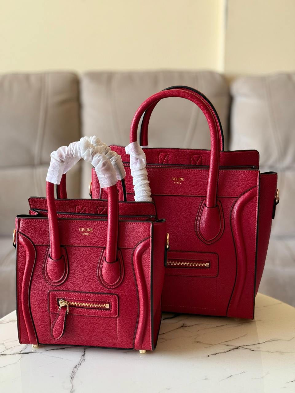 Celine - Sac à Main 21cm & 26cm Vert/Rouge/Beige/Noir/Blanc/Marron Blanc/ Noir Blanc/ Bleu