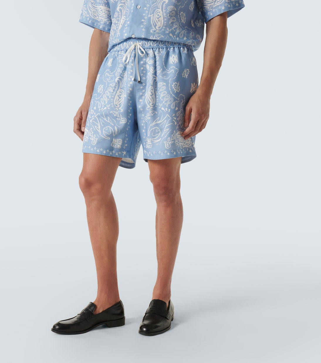 Amiri - Short Bandana en coton et lin Bleu