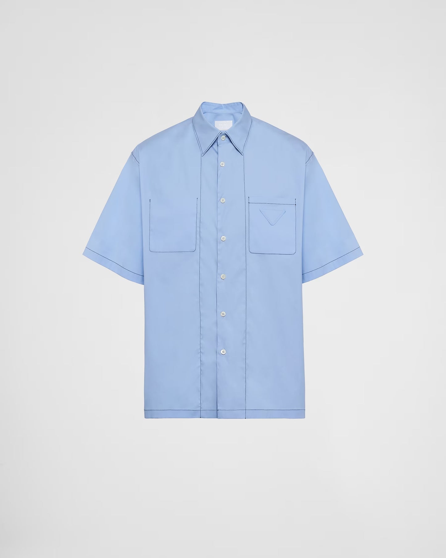 Prada - Chemise à manches courtes en coton stretch Bleu Ciel