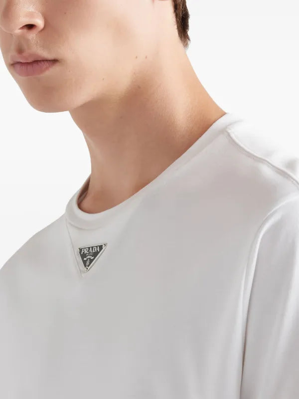 Prada - T-shirt en coton à logo triangulaire Blanc