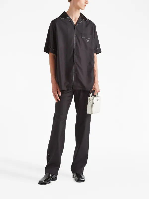 Prada - Chemise en soie à logo brodé Noir