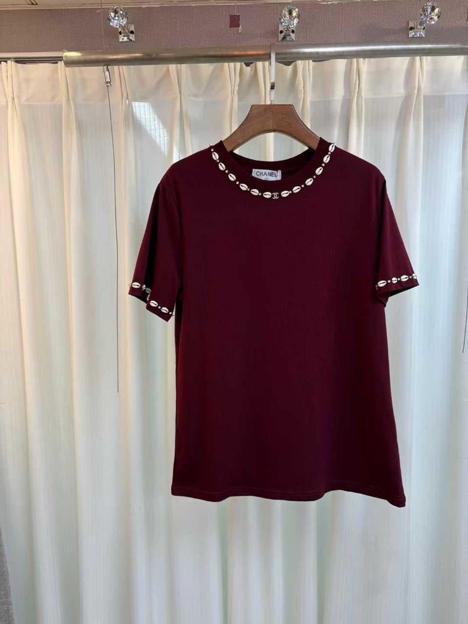 Chanel - T-Shirt en coton Blanc/Bordeaux/Noir