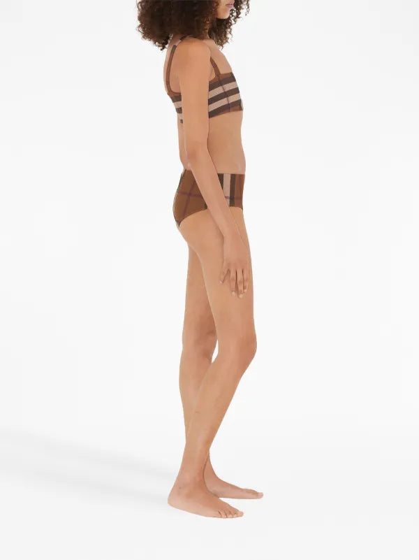 Burberry - Haut et Bas de bikini en carreau Brun Cognac