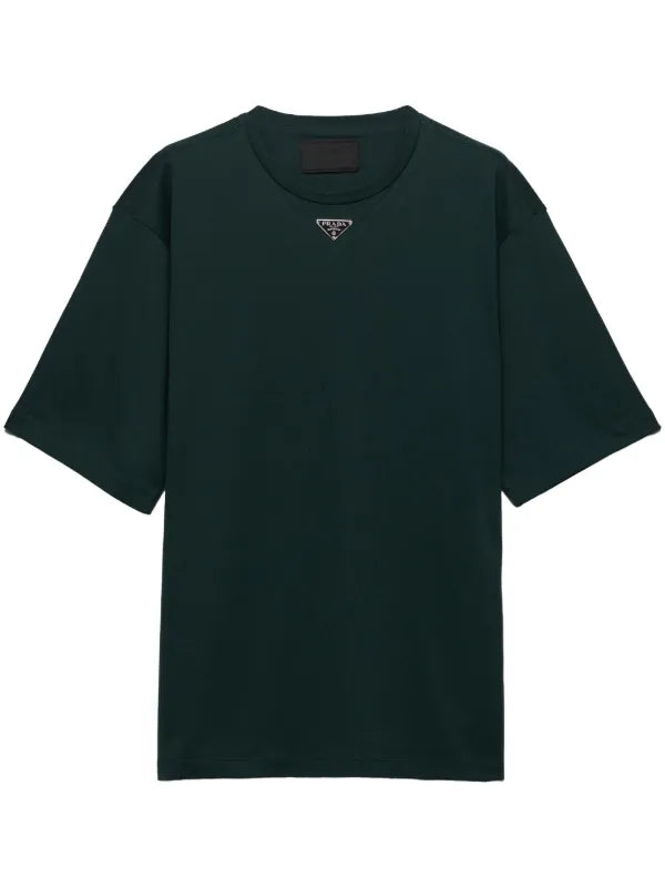 Prada - T-shirt en coton à logo triangulaire Vert