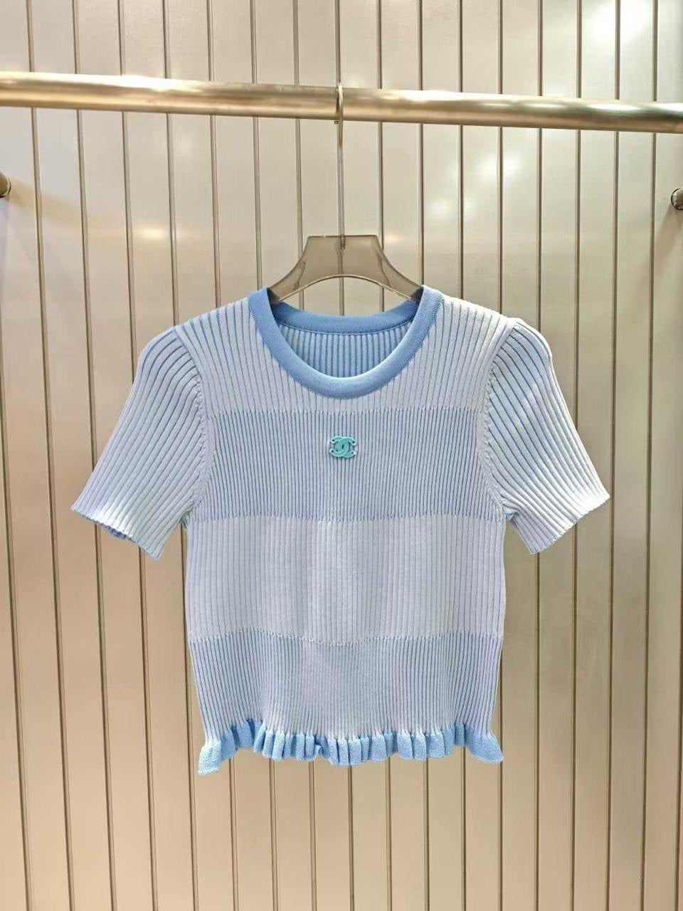 Chanel - T-Shirt avec rayure et logo Rose/Bleu