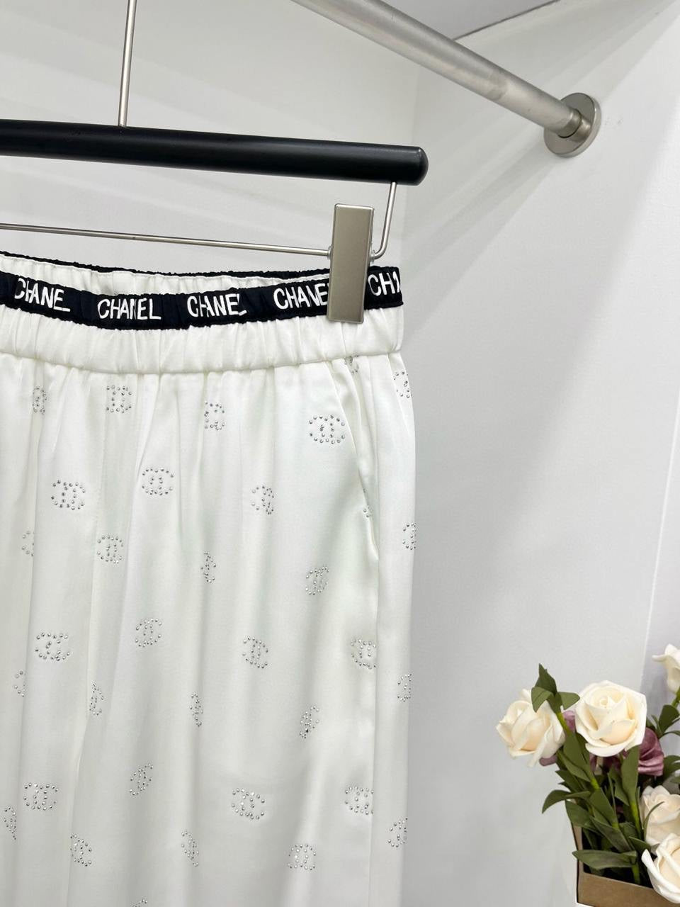 Chanel - Pantalon large à logo Blanc