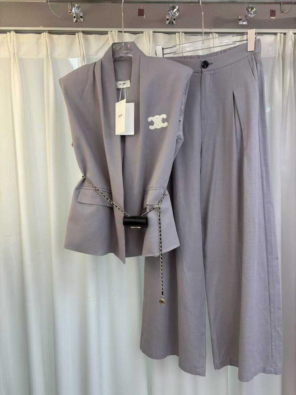 Celine - Ensemble Haut & Bas orné du logo Celine Blanc/Mauve/Noir