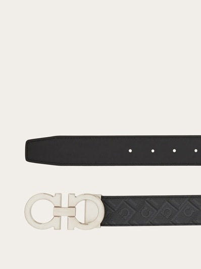 Ferragamo - Ceinture Réversible et Ajustable Gancini Noir / Gris