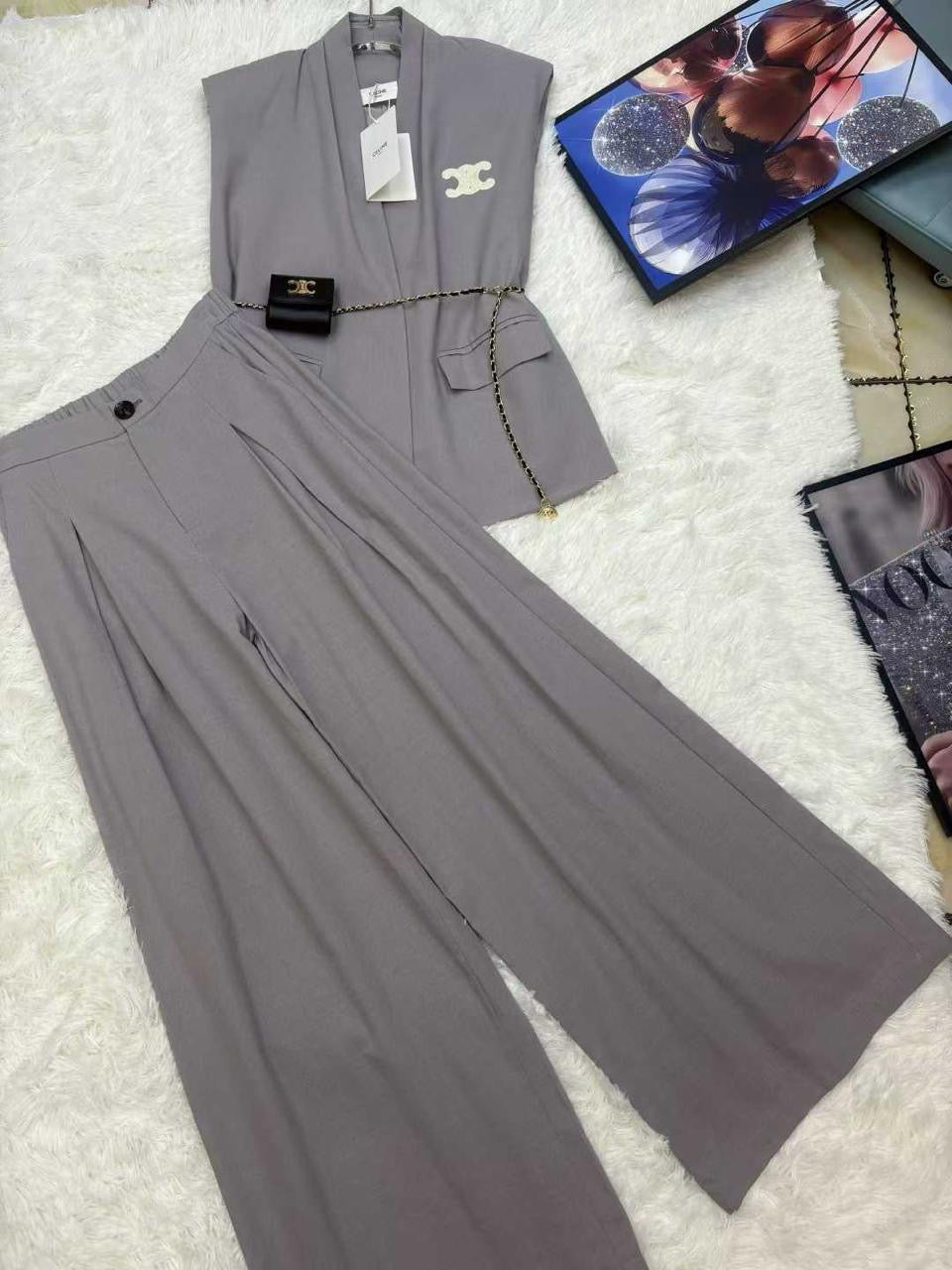 Celine - Ensemble Haut & Bas orné du logo Celine Blanc/Mauve/Noir