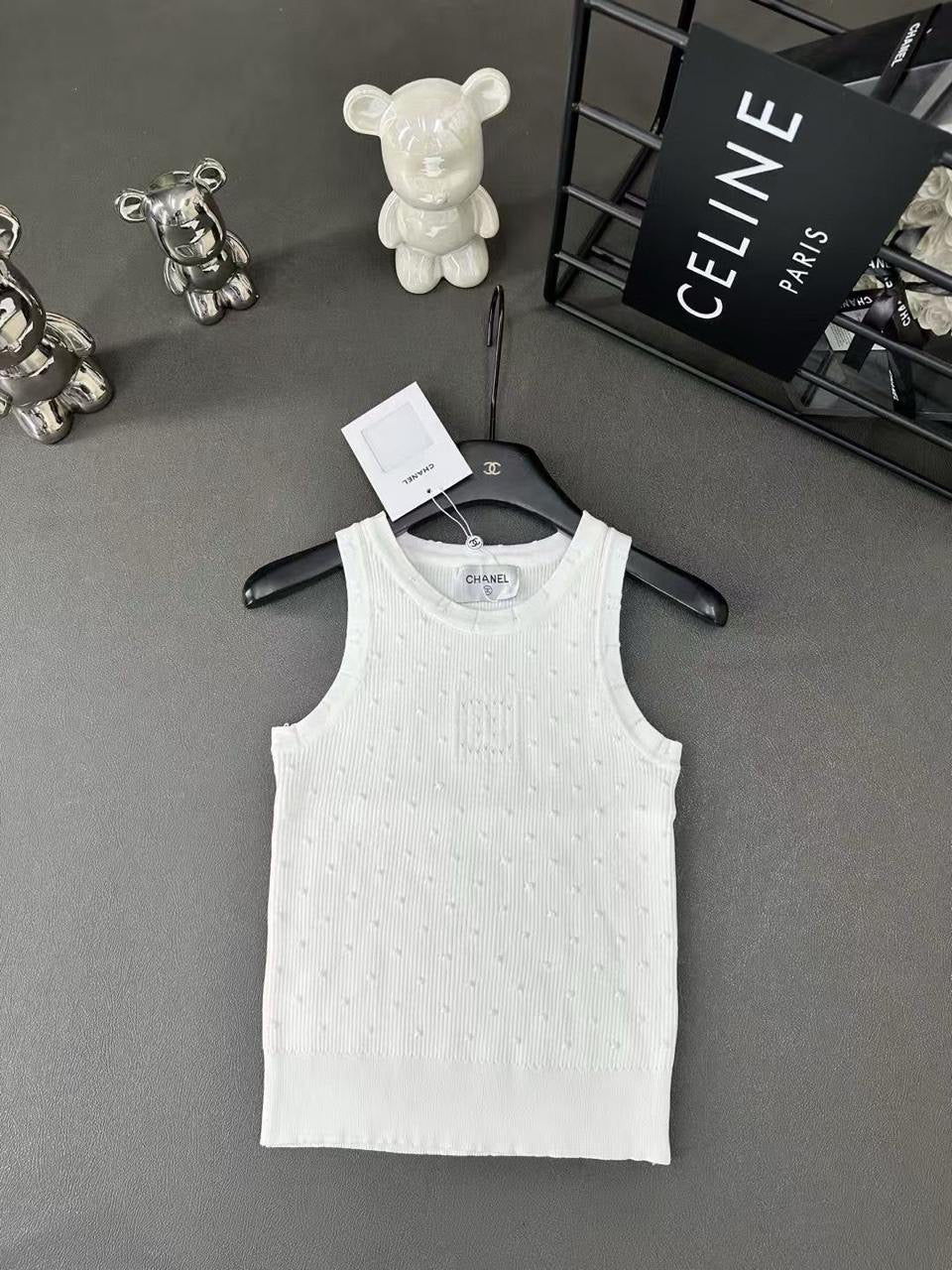 Chanel - T-shirt à petit point Noir/Rose/Blanc