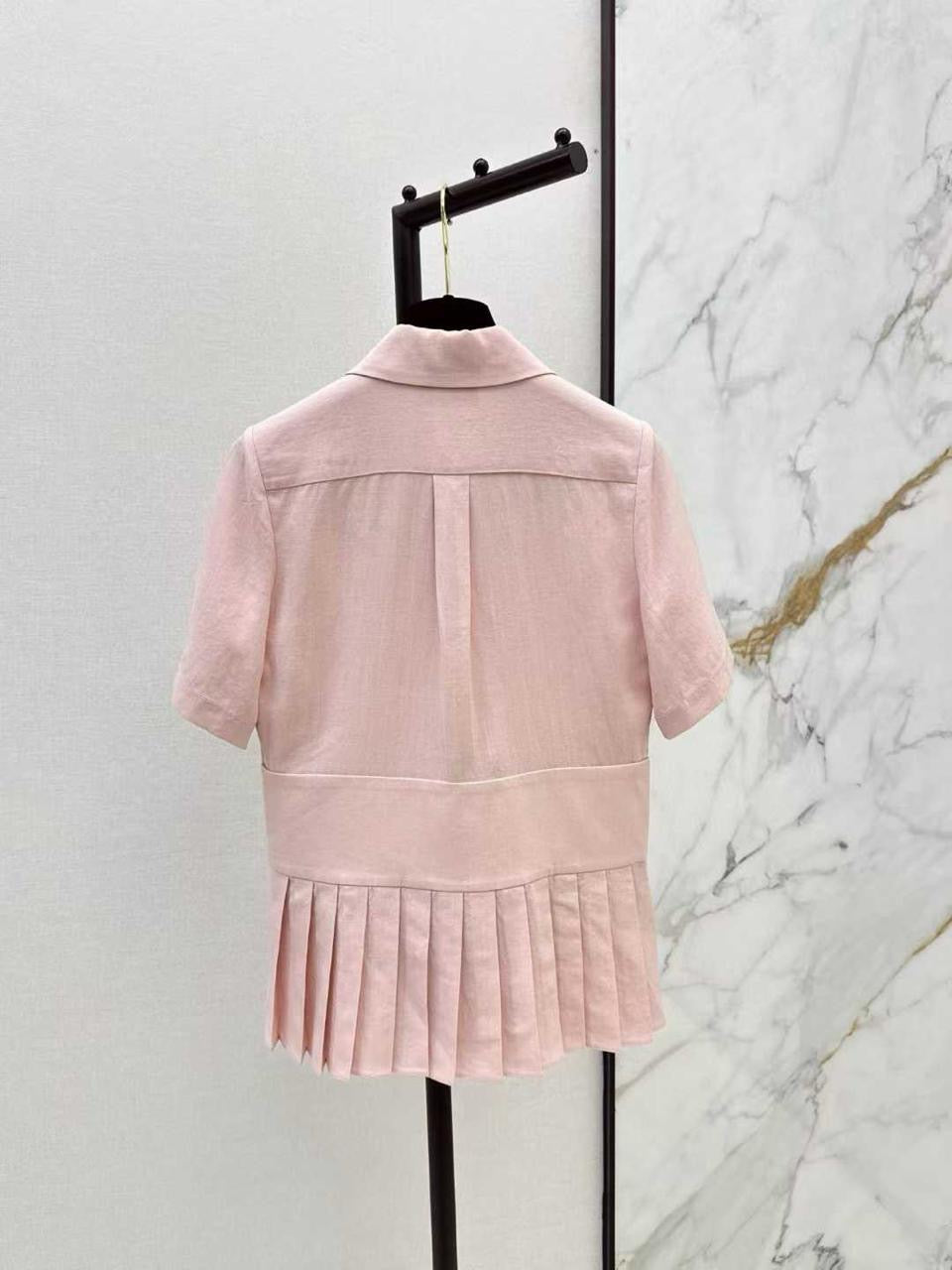 Chanel - Chemise à bouton Rose Pâle/Blanc