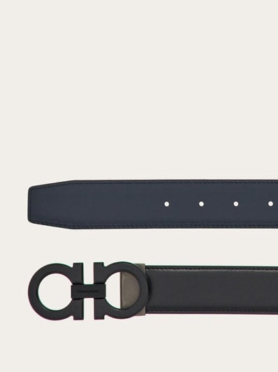 Ferragamo - Ceinture Réversible et Ajustable Gancini Noir / Bleu Marine