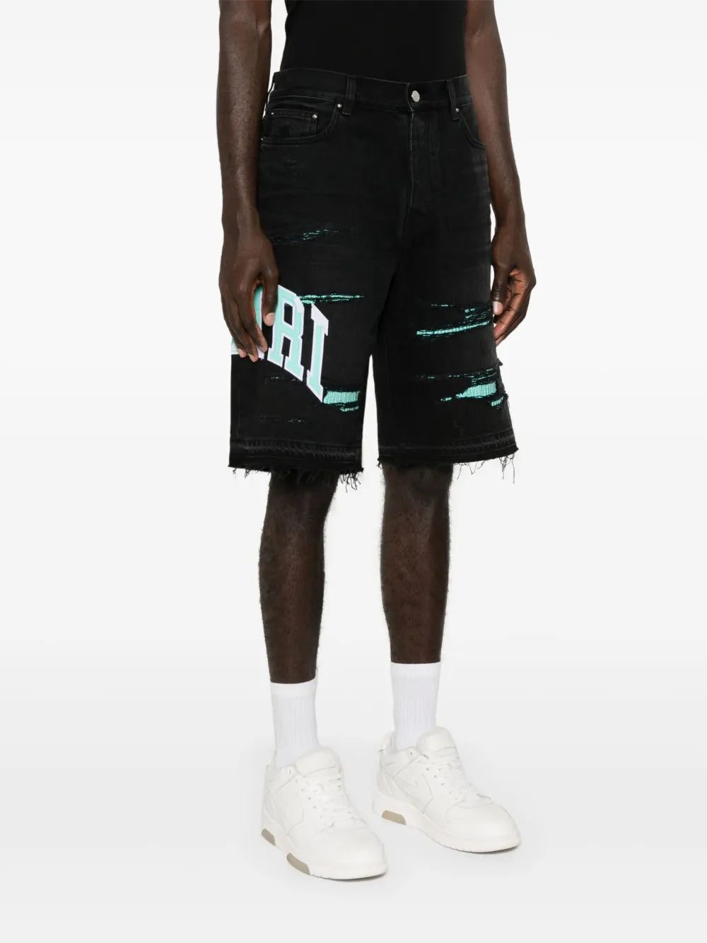 Amiri - Short en jean à logo brodé Noir/Bleu