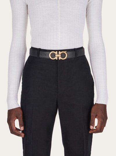 Ferragamo - Ceinture Réversible et Ajustable Gancini Beige / Noir