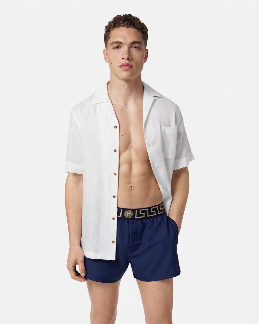 Versace - Short de bain à bordure Greca Bleu Marine