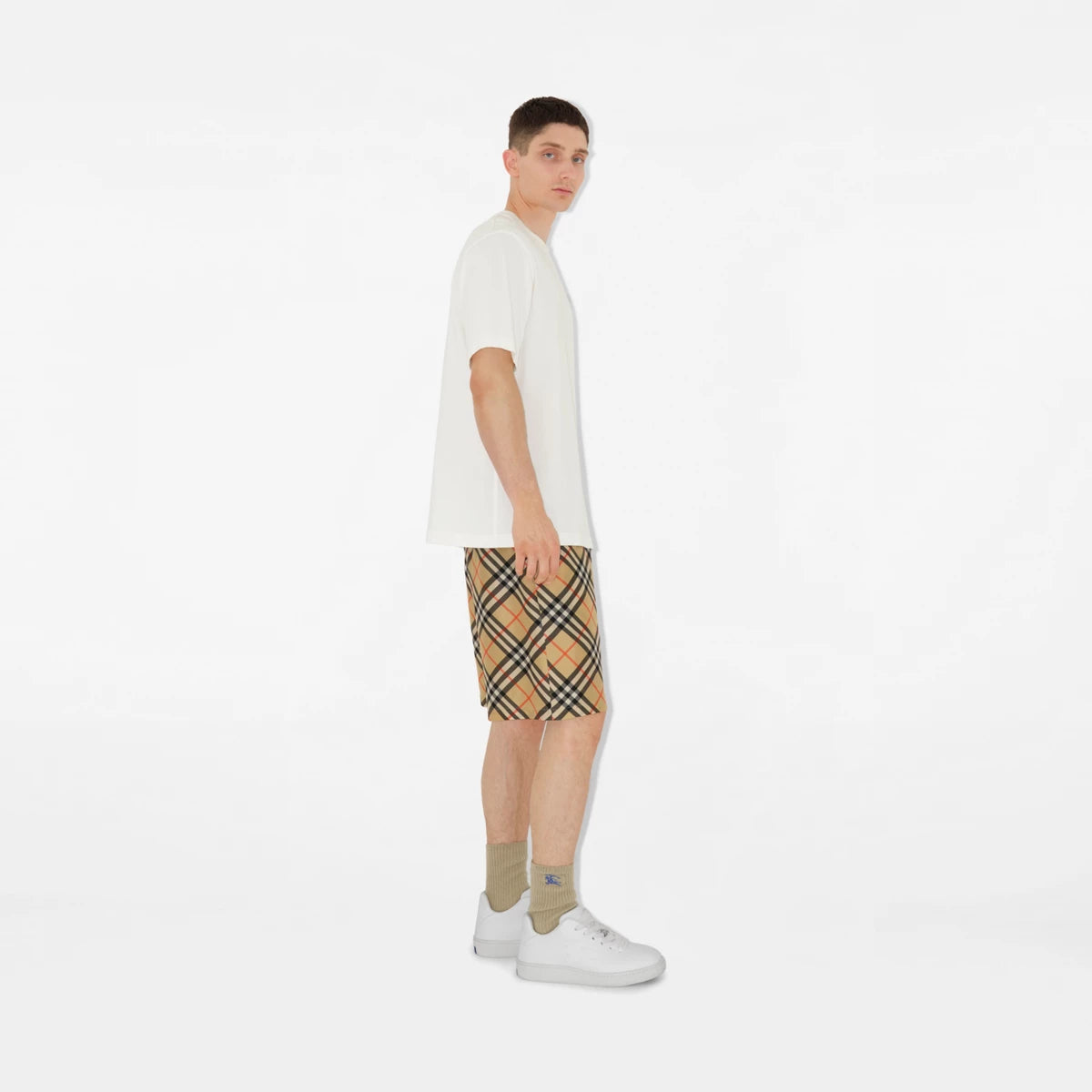 Burberry - Short en soie Check Sable