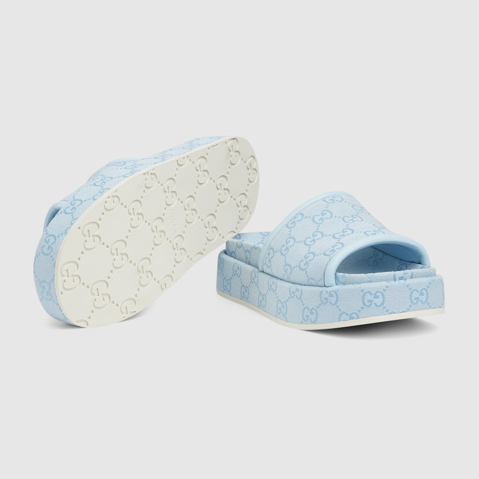 Gucci - Sandales GG Compensées Bleu Clair
