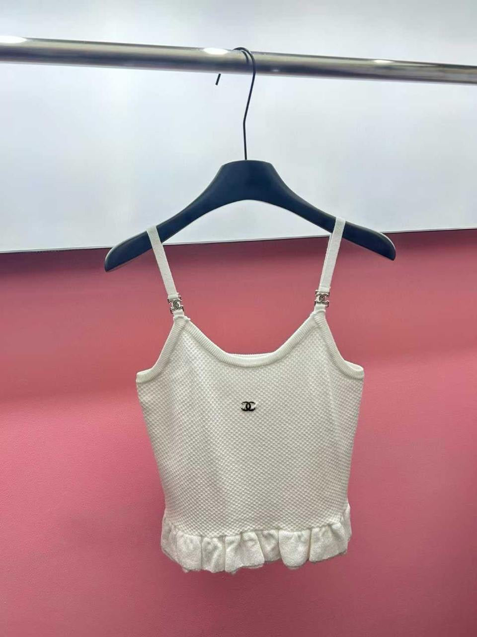 Chanel - Top à bretelle Blanc/Gris/Noir
