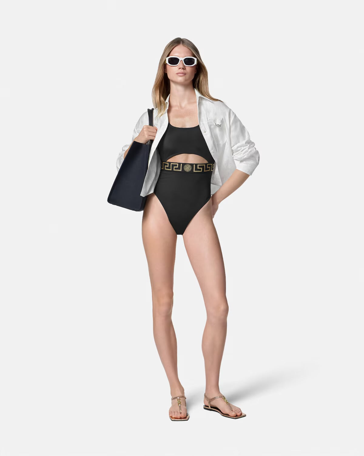 Versace - Maillot de bain une pièce à bordure Greca Noir