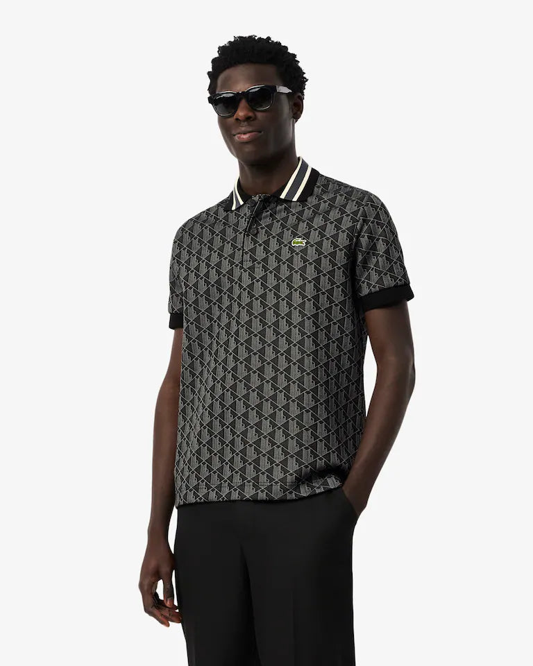 Lacoste - Polo classic fit jacquard monogramme Noir