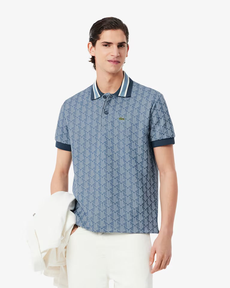 Lacoste - Polo classic fit jacquard monogramme Bleu
