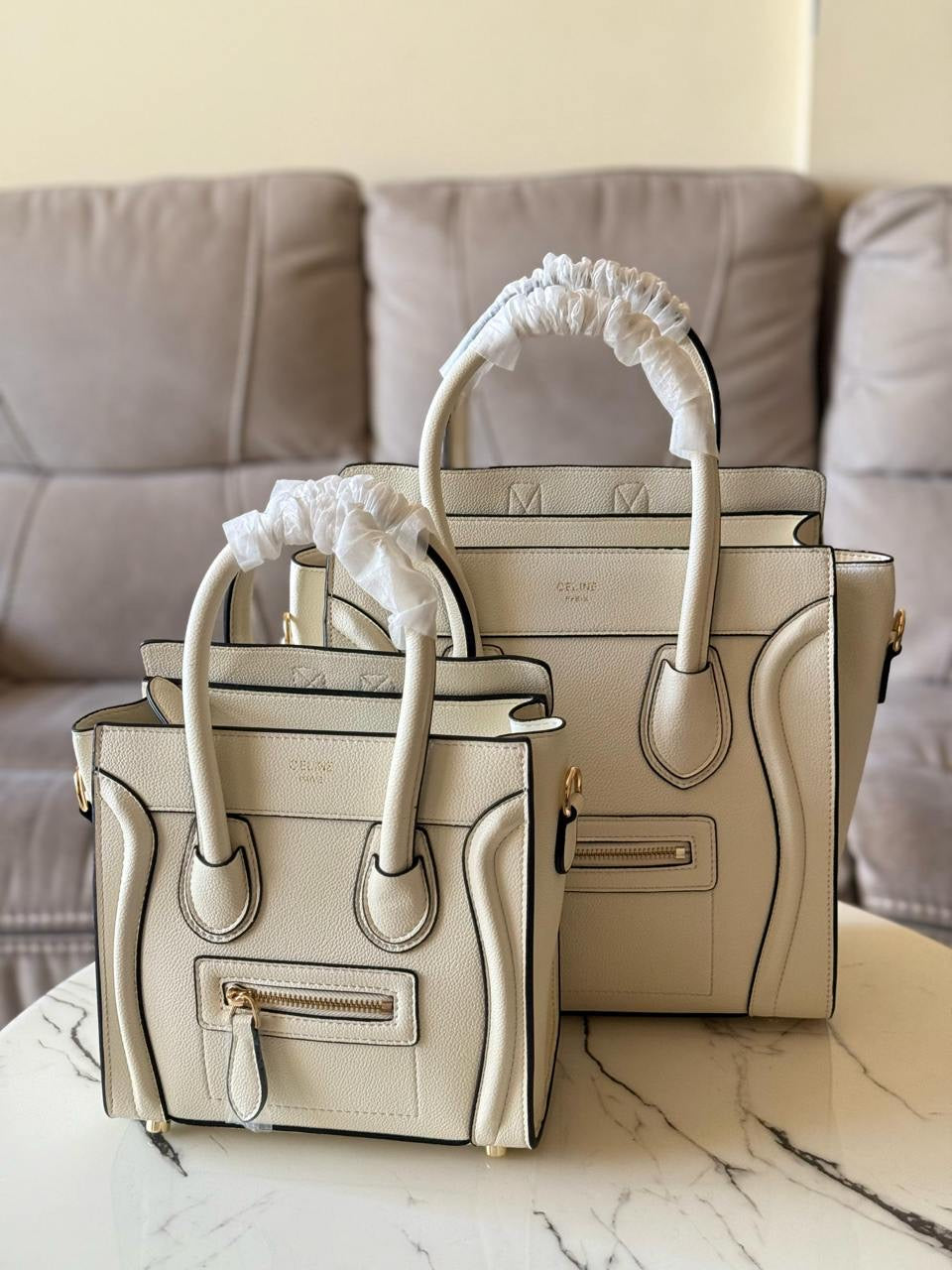 Celine - Sac à Main 21cm & 26cm Vert/Rouge/Beige/Noir/Blanc/Marron Blanc/ Noir Blanc/ Bleu