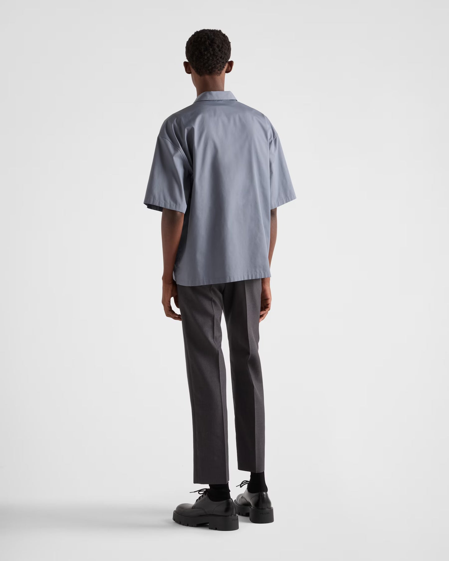 Prada - Chemise à manches courtes en coton technique Bleu Aviateur