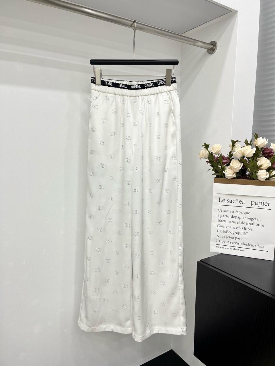 Chanel - Pantalon large à logo Blanc