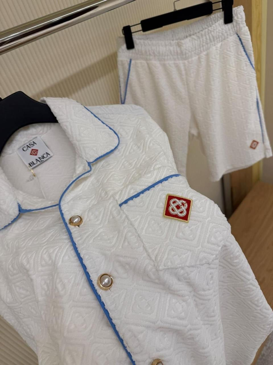 Casablanca - Ensemble Chemise + Short Bleu Marine/Vert/Blanc/Noir
