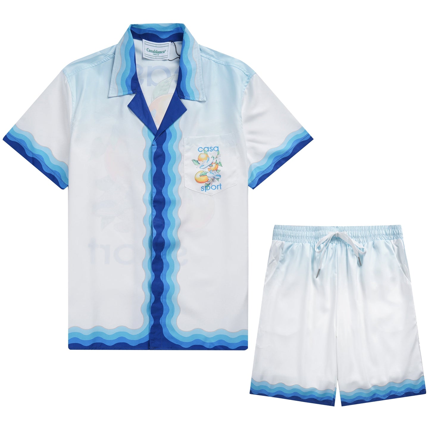 Ensemble Casablanca Blanc / Bleu Motifs Ondulés
