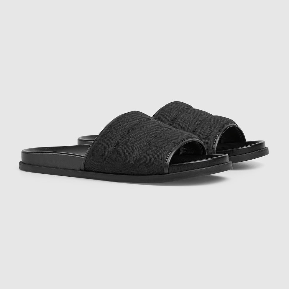 Gucci - Mules en Toile GG Matelassée Noir