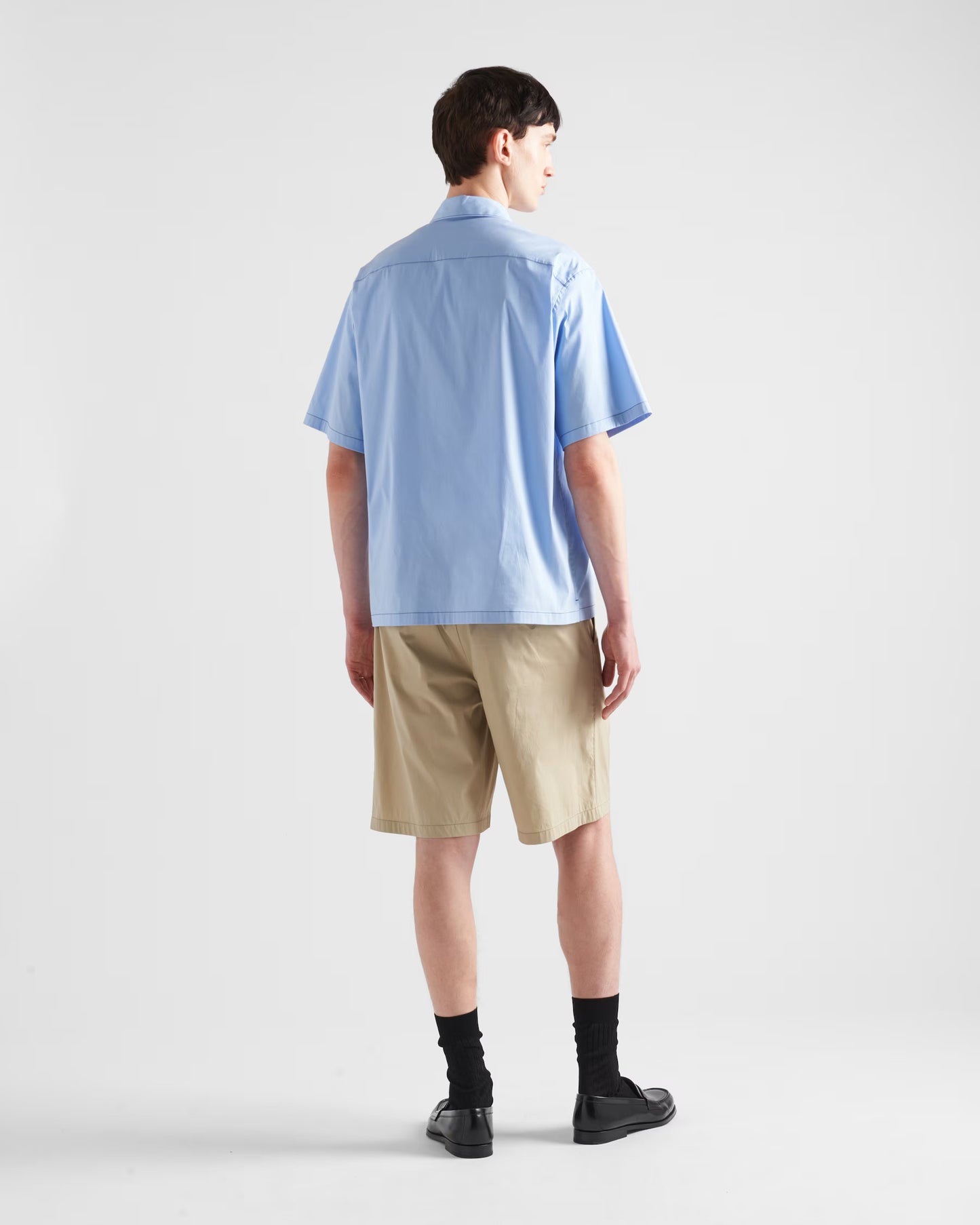 Prada - Chemise à manches courtes en coton stretch Bleu Ciel